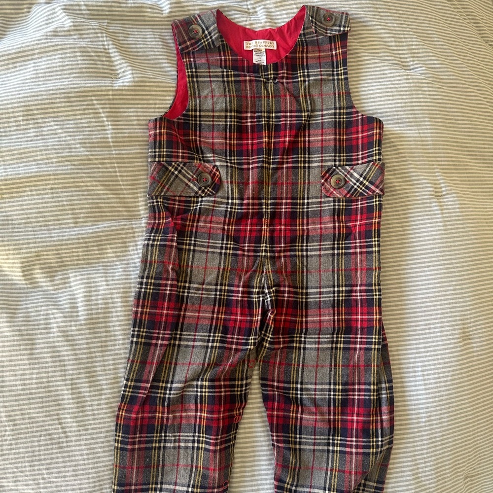 The Beaufort Bonnet Company Red and Gray Plaid Overalls